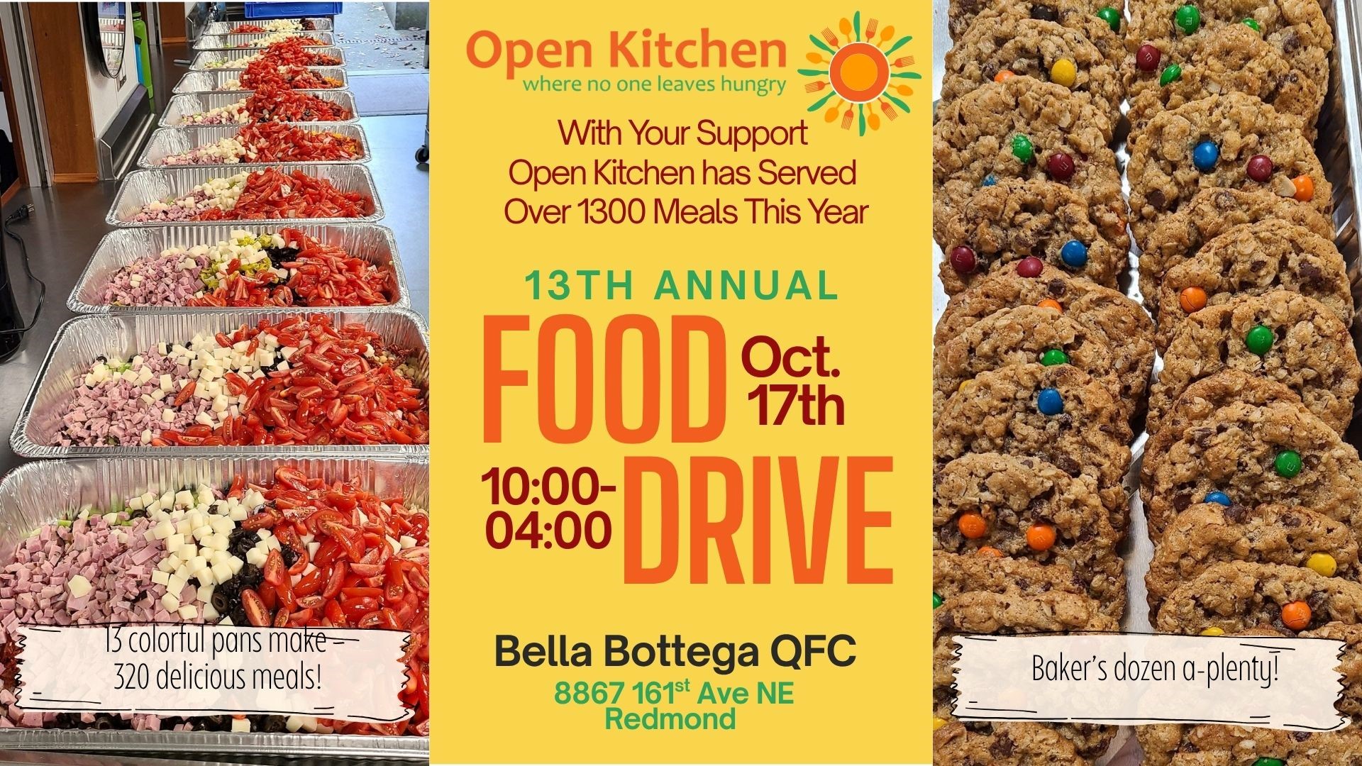 flyer showing some example meals and stating that OK has served over 1300 meals in 2026